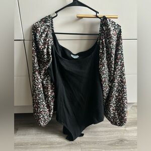 Black & Floral Arula Bodysuit